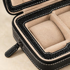 Close-up of the lining and zipper of the 4-watch zippered travel case