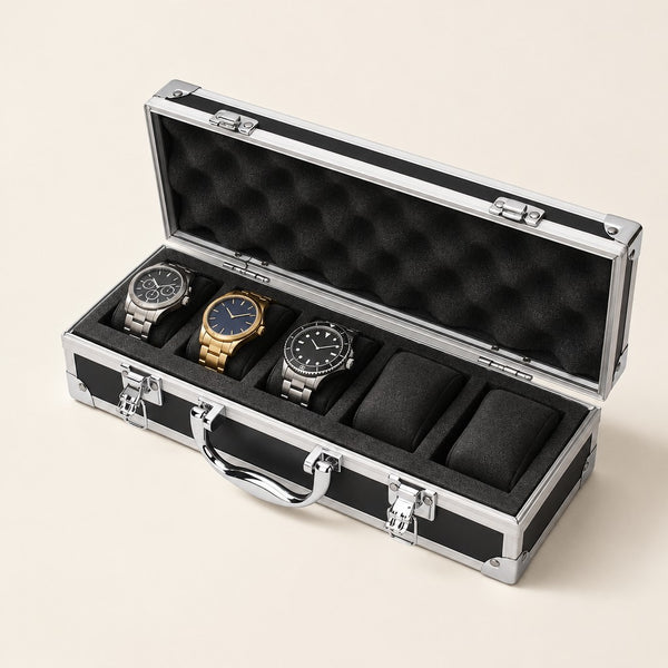 5-Slot Aluminum Watch Case with Carry Handle