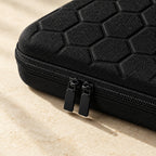 Close-up of the textured shell and zipper of the 5-slot travel watch case