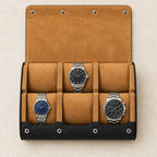 Top view of the 6-slot watch case with a 36 mm, a 42 mm and a 45 mm watch