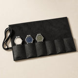 6-slot pebbled leather watch roll in black, open