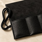 Close-up of the lining and hardware of the 6-slot pebbled leather watch roll
