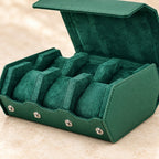 Close-up of the lining and hardware of the 6-slot saffiano hexagon watch case