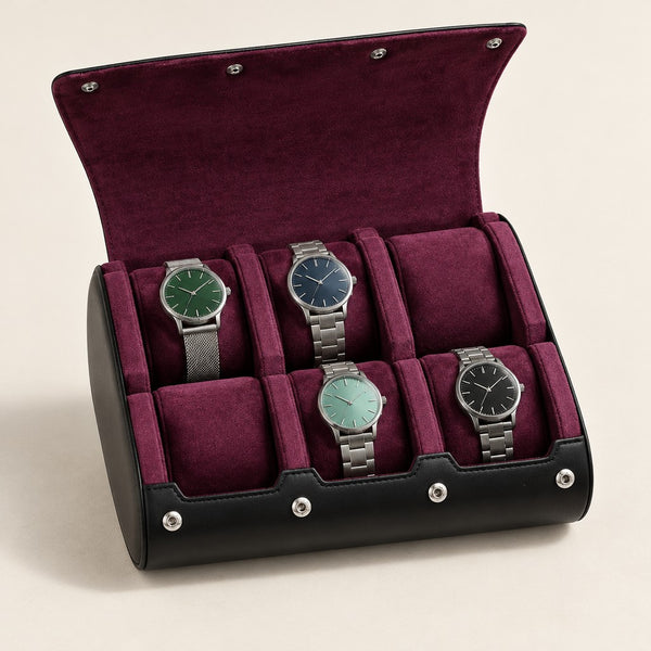 6-Slot Watch Travel Case with Plum Velvet Interior