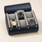 6-watch faux leather travel case in midnight blue, open