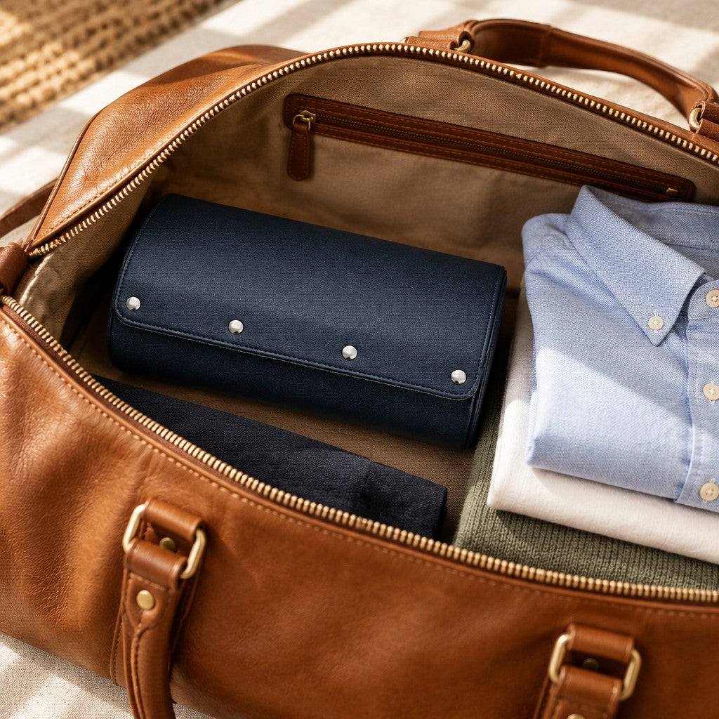 6-watch faux leather travel case shown at scale