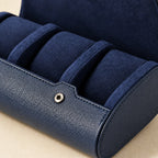 Close-up of the lining and hardware of the 6-watch travel roll case