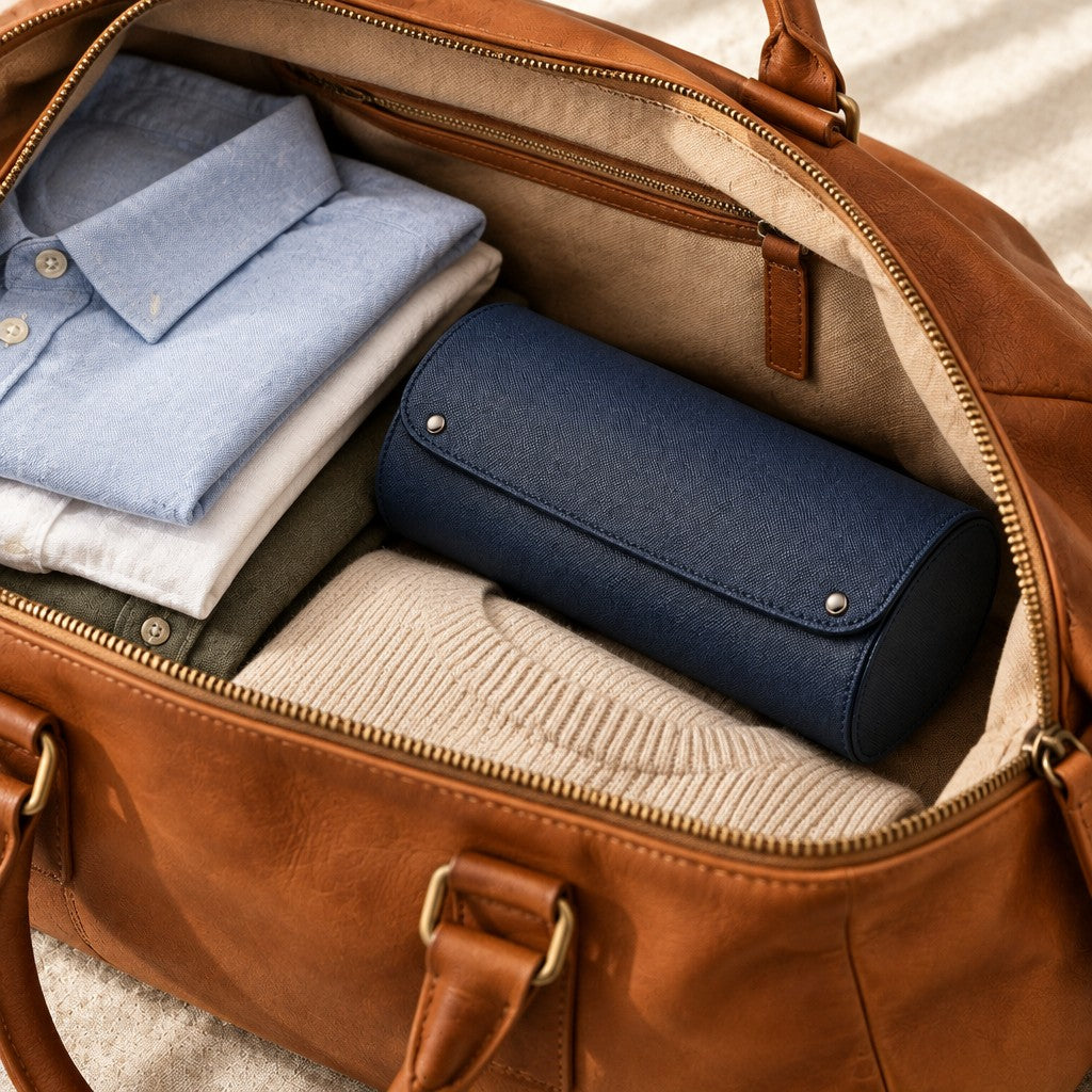 6-watch travel roll case shown at scale