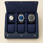 Top view of the 6-watch travel roll case with watches of different sizes