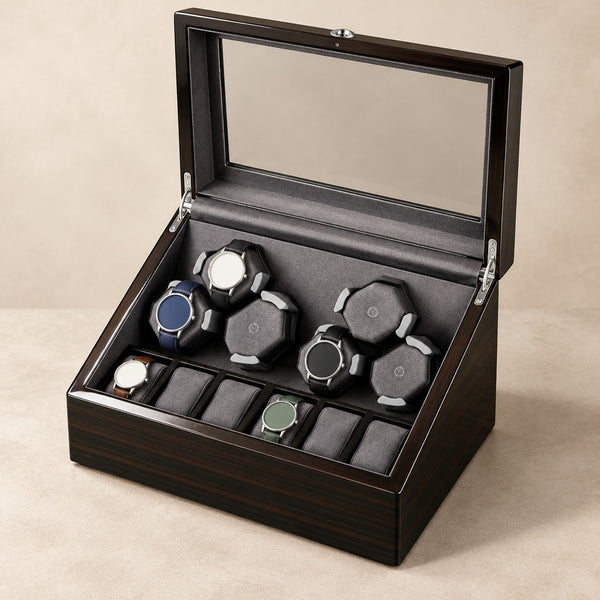 6-Watch Winder Box with 6 Storage Slots and LED Light - US Plug