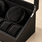 Close-up of the cushioned storage slots and the lid hinge