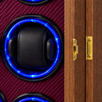Close-up of a rotor pillow, its blue light ring and the gold latch