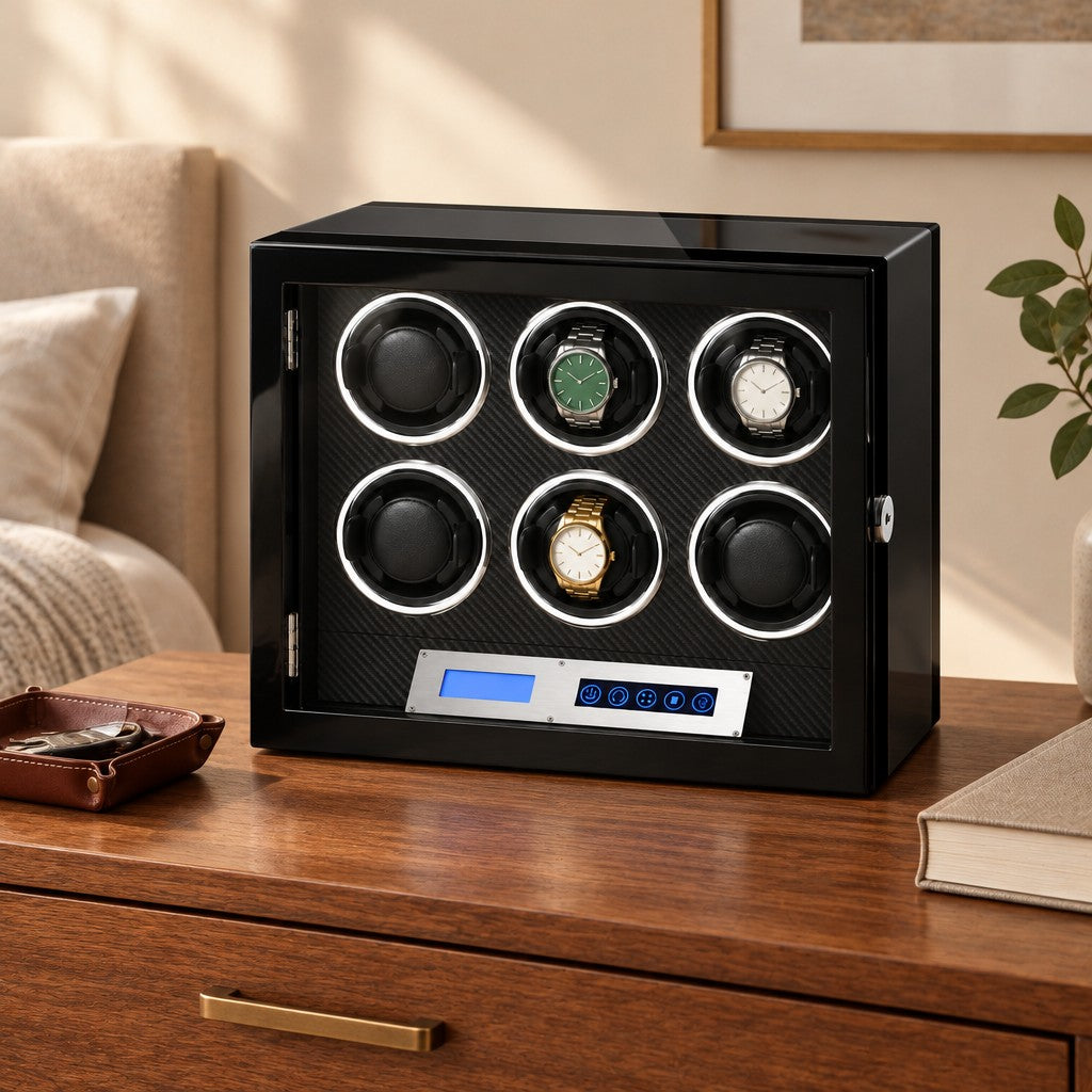 A lit display in gloss black