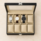 Top view of the 8-slot croc-texture watch box with watches of different sizes
