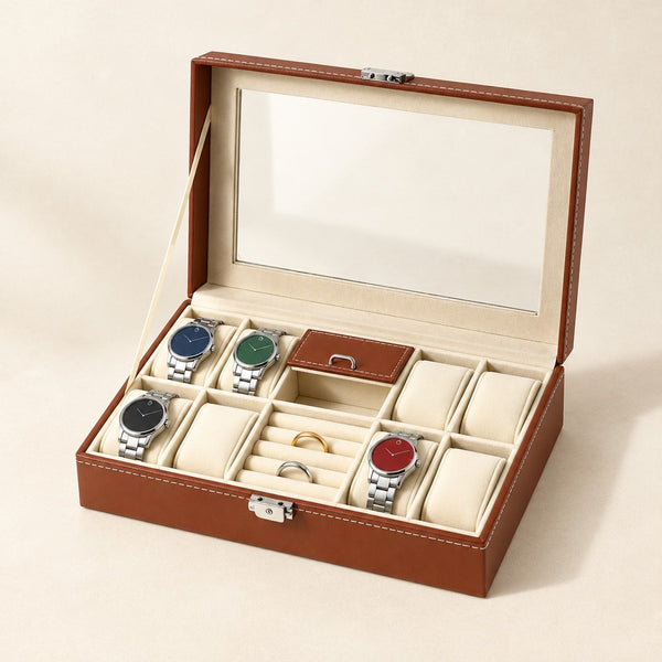 8-Slot Watch and Jewelry Box with Clear Lid