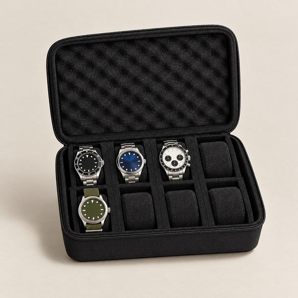 8-Slot Zippered Hard-Shell Watch Case