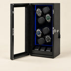 8-watch winder cabinet in black, open
