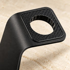 Close-up of the aluminum charging cradle materials and finish