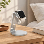 Aluminum charging stand on a chest of drawers, for scale