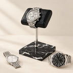 Natural Black Marble Watch Stand with Genuine Leather Pillow with watches of different sizes