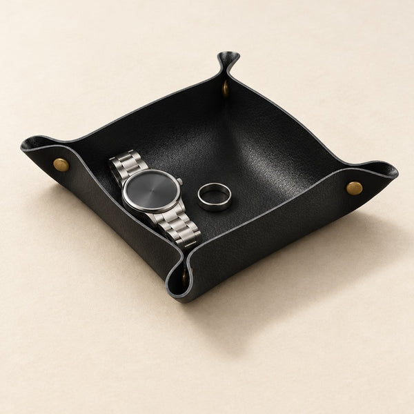 Black Nightstand Valet Tray with Snap Corners