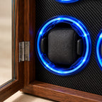 Close-up of a cushioned winding cup with its light ring and the door hinge