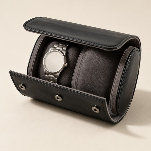 Cylinder Leather 2-Watch Travel Roll
