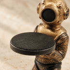 Close-up of the diver watch stand materials and finish