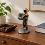 Diver watch stand on a chest of drawers, for scale