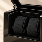 Close-up of the two cushioned black pillows and the lid hinge