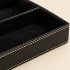 Faux leather desk valet tray with 4 compartments, close-up of the materials and finish