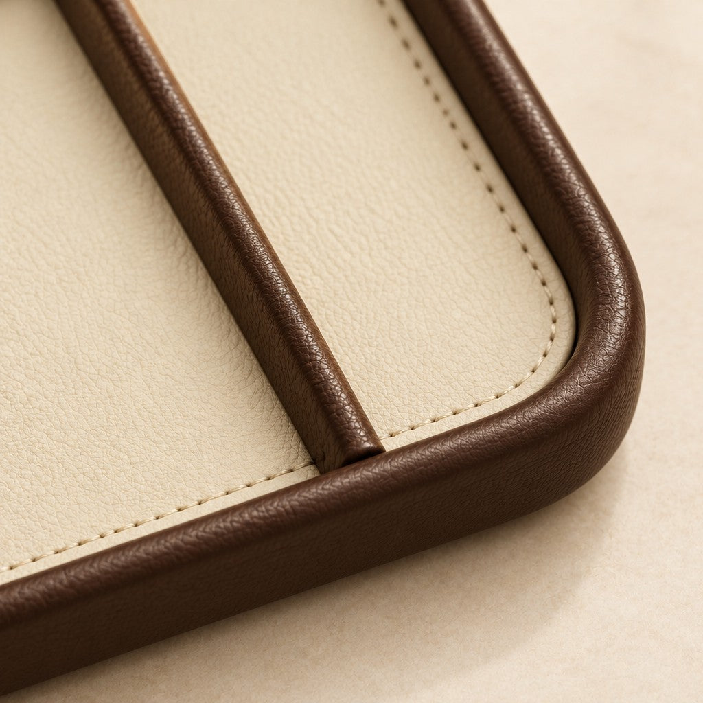 Faux leather valet tray with 4 compartments, close-up of the materials and finish