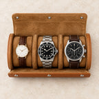 Top view of the 3-slot watch roll with watches of different sizes