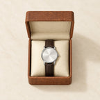 Top view of the Flip-Top Leather Single Watch Box open, with a 40 mm watch on the pillow