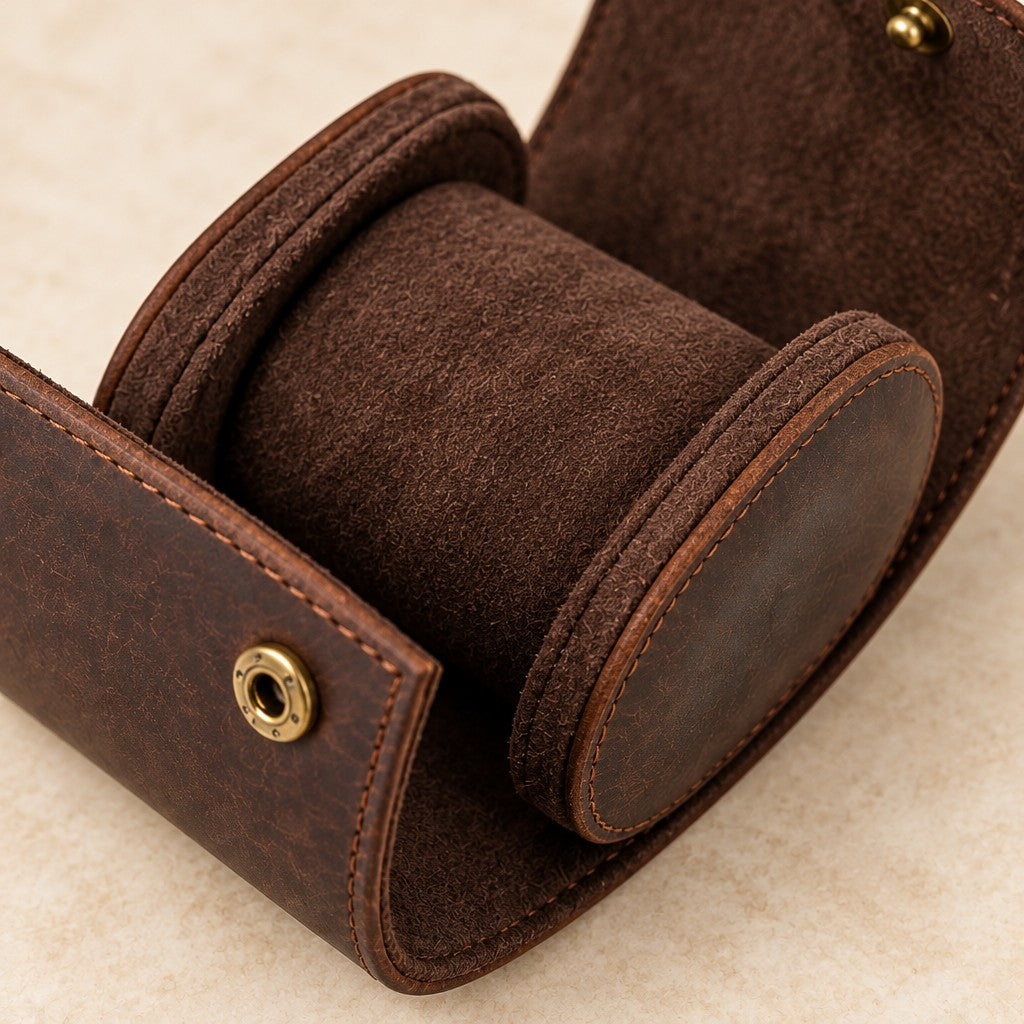 Close-up of the suede-touch lining, the pillow and a snap stud