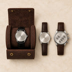 Top view of the open single watch roll with a 42 mm watch, a 36 mm and a 45 mm watch beside it
