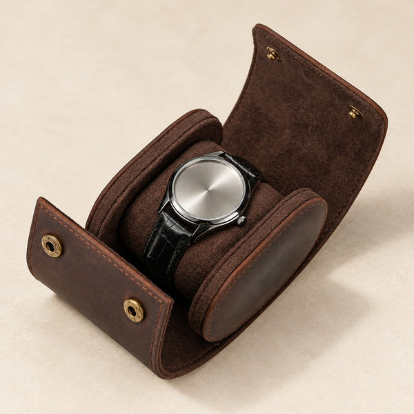 Genuine Leather Single Watch Travel Roll