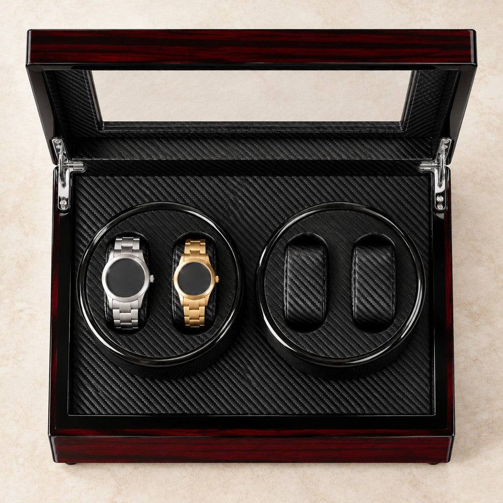 Top view of the two rotors of the 4-watch winder