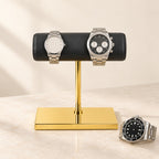 Gold-Tone Double Watch Stand with Leather Pillow with watches of different sizes