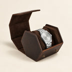 1-slot hexagonal leather watch case open with one watch