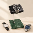 Marble Watch Stand with Croc-Texture Pillow with watches of different sizes