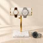 Marble Base T-Bar Watch Stand for 2 Watches with watches of different sizes