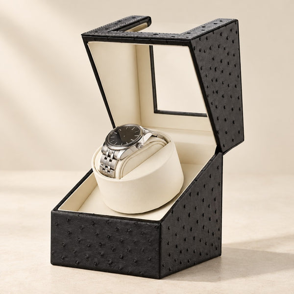 Mini Single Watch Winder in Textured Leather - US Plug