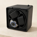 Open-front matte black 3-watch winder with one watch