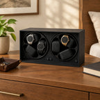 Open-front 6-watch winder on a wooden chest of drawers