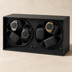Open-front matte black 6-watch winder with three watches