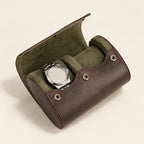 2-slot oval leather watch roll open with one watch