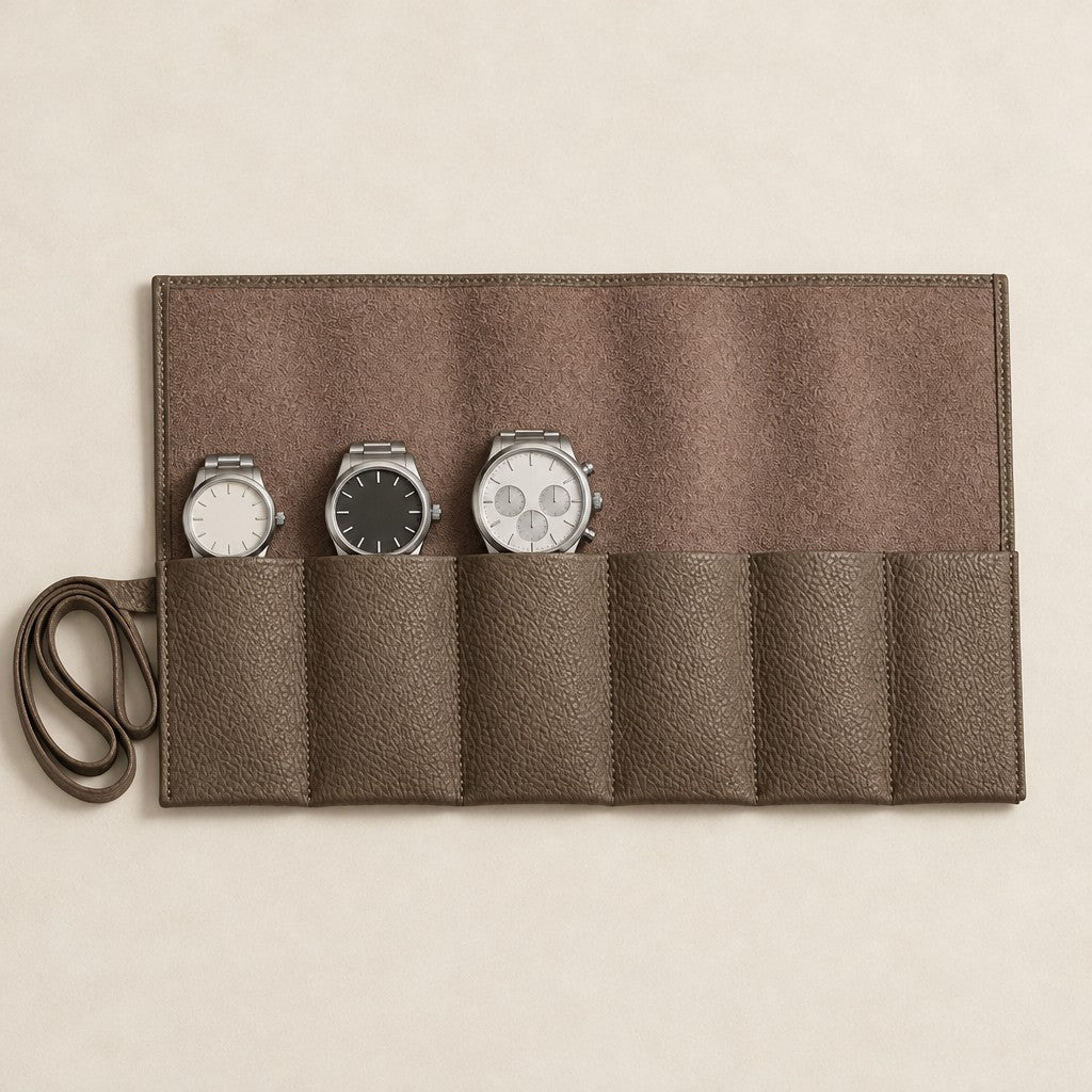 Top view of the 6-slot roll with watches of different sizes