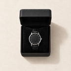 Top view of the Single Watch Gift Box with Pillow open, with a 40 mm watch on the pillow