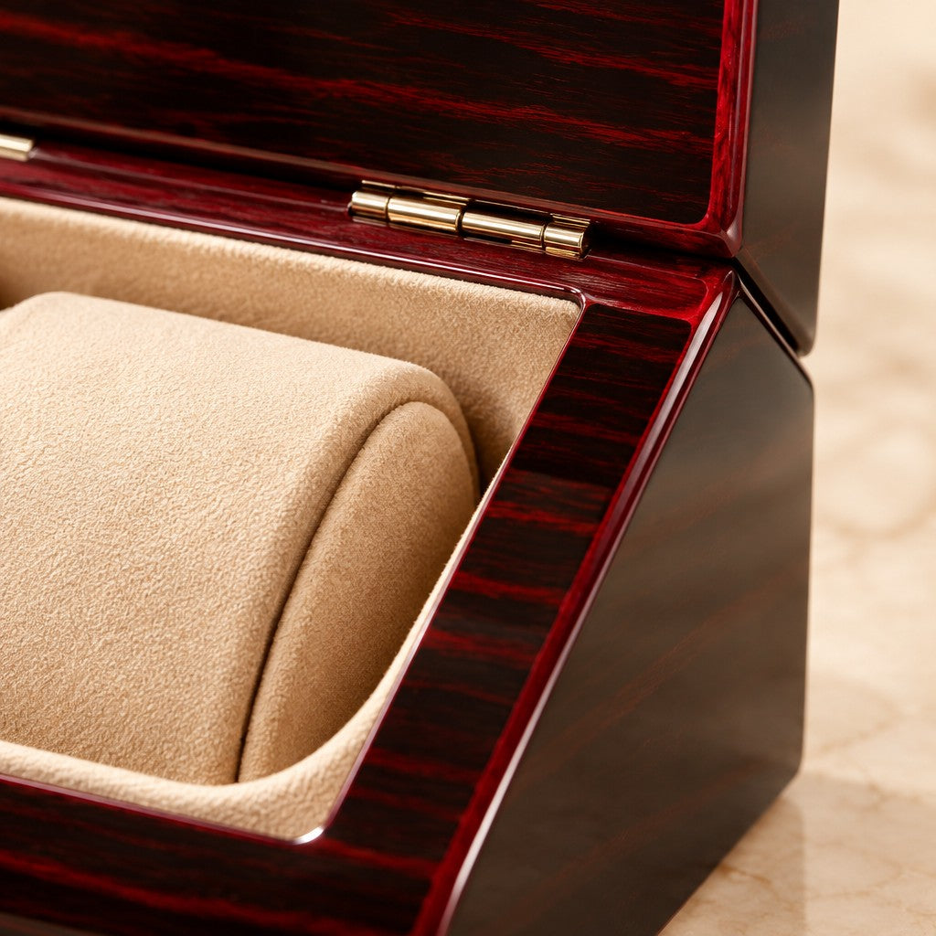 Close-up of the cushioned beige pillow and a lid hinge